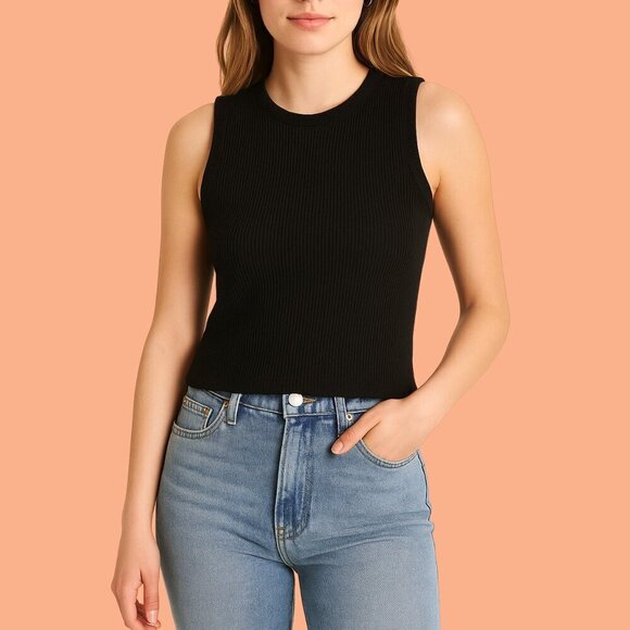 🖤 Rachel Zoe Ribbed Sleeveless Knit Tank (Size L) – Chic Black Minimalist - Picture 1 of 5